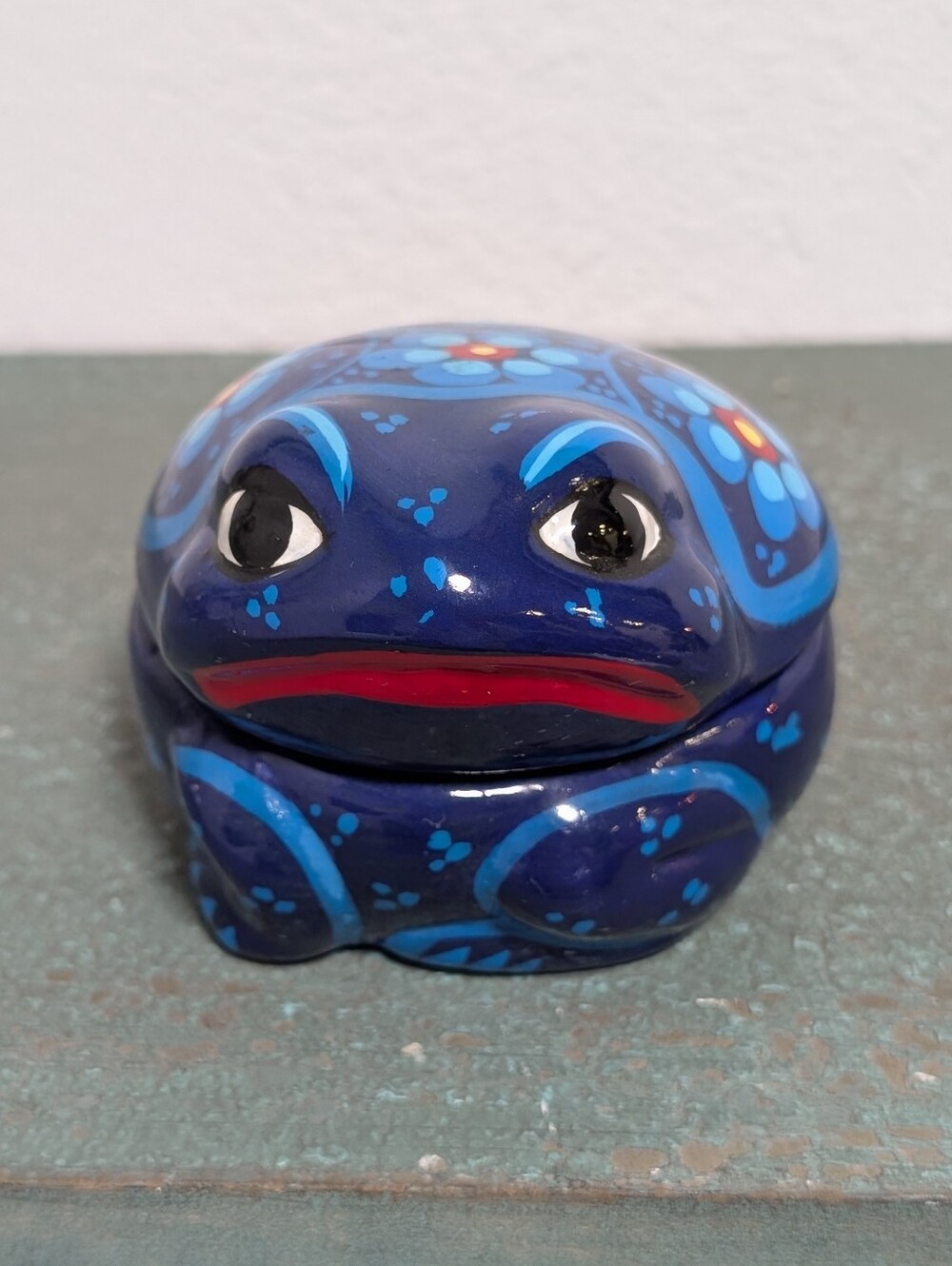 Trinket Box Mexican Hand Painted Colorful Floral Terracotta Keepsake Frog